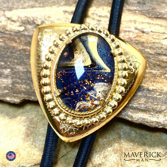 Smaller golden bolo tie with hand painted stone from our OWL collection