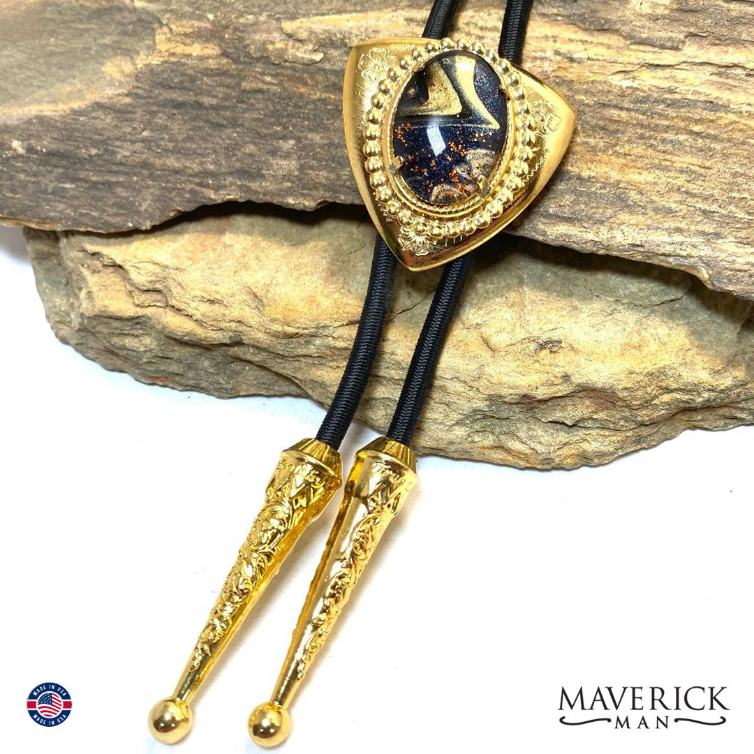 Smaller golden bolo tie with hand painted stone from our OWL collection