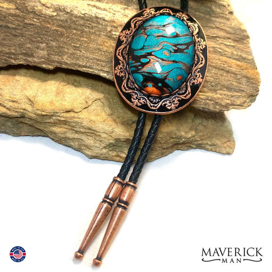 Copper bolo tie and (rar set with hand painted stones