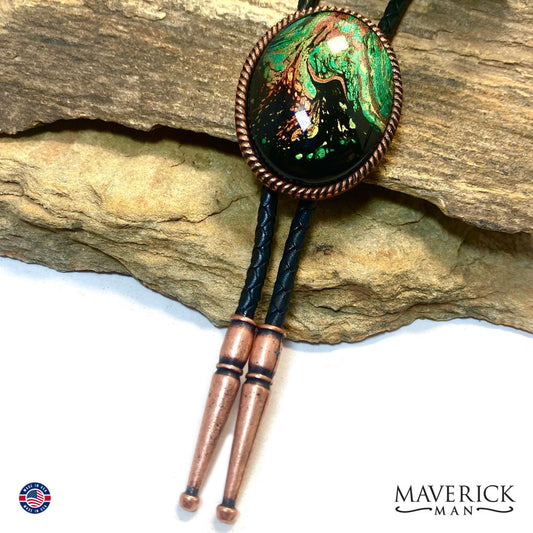 Copper bolo tie with hand painted stones