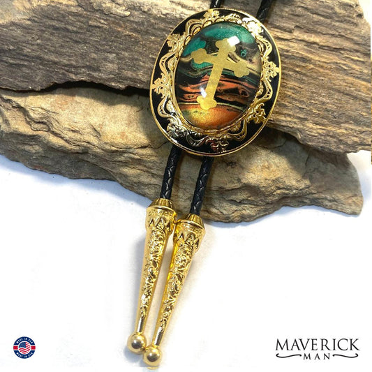 Golden Horseshoe bolo with embedded gold foil cross