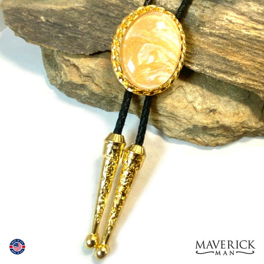 Large golden twist bolo with hand painted stone