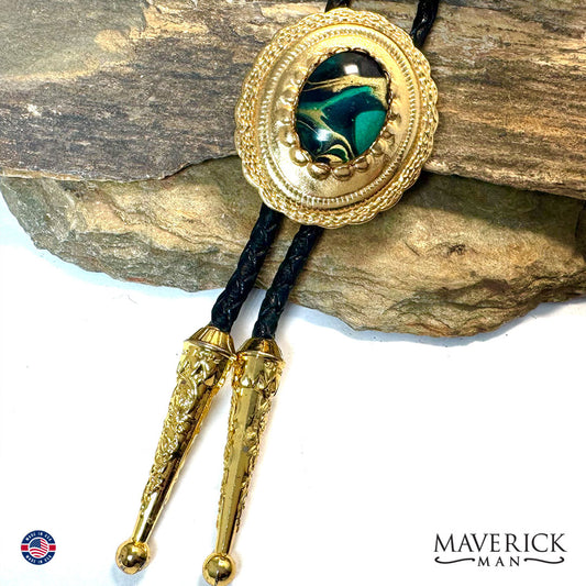 Gold concho with hand painted stone in metallic green, gold and black