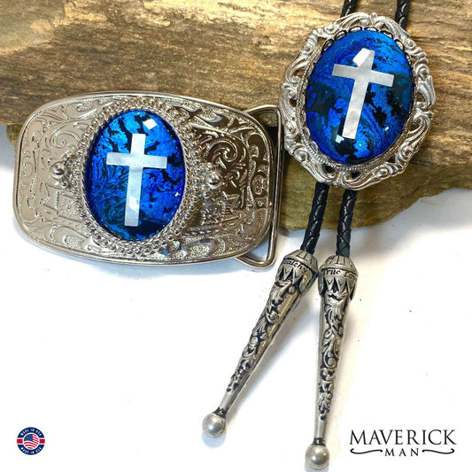 Bolo tie and buckle set with silver crosses - can buy separately