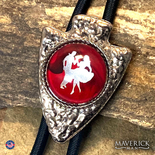 CUSTOM bolo tie with hand painted stone in red and black with dancers