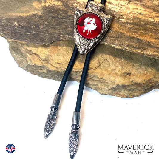 CUSTOM bolo tie with hand painted stone in red and black with dancers