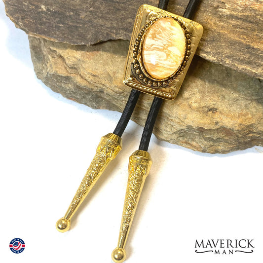 Lightweight golden bolo with gold and white stone