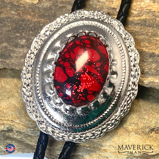 Red and black bolo tie and buckle set