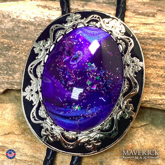 Eye-catching bolo tie and buckle set with hand painted stones - can buy separately