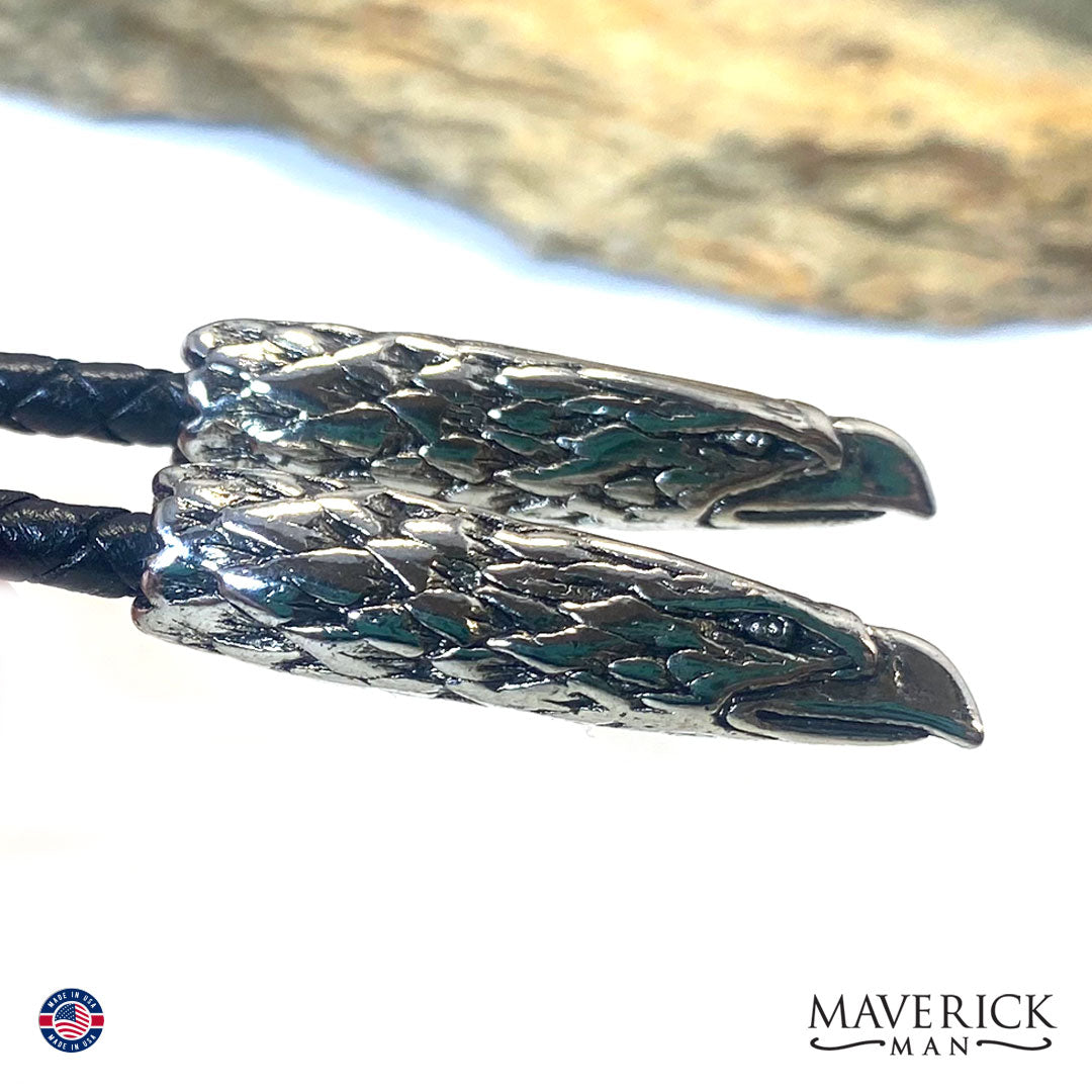 Red white and blue bolo tie with eagle tips