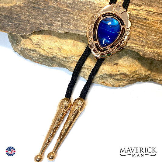 Rose Gold bolo tie with blue hand painted stone