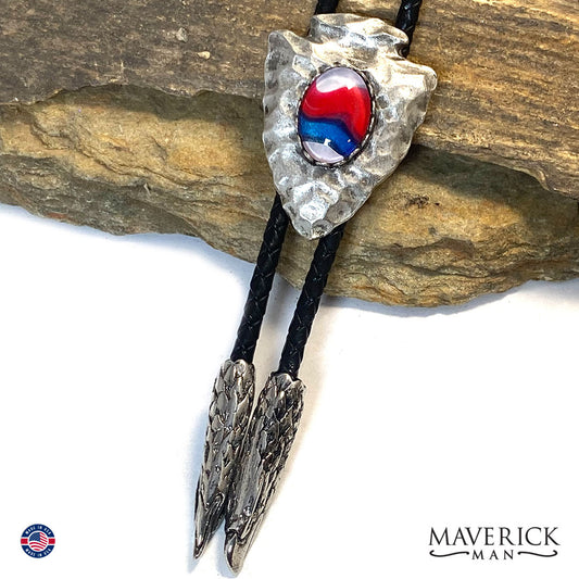 Red white and blue bolo tie with eagle tips