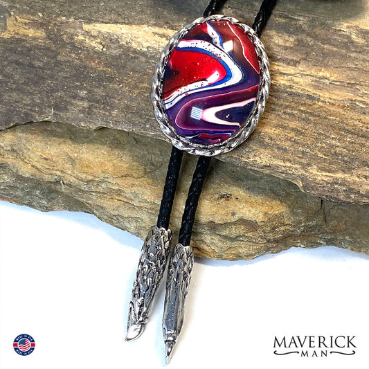 Red white and blue bolo tie with eagle tips