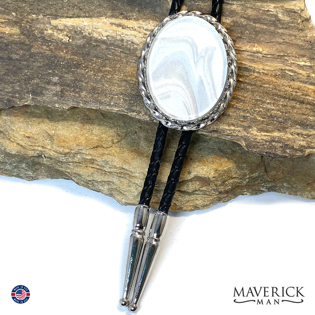 Neutral bolo tie and buckle set with hand painted stones