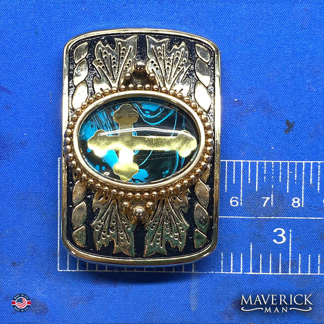 Dressy turquoise black and gold bolo tie and buckle set