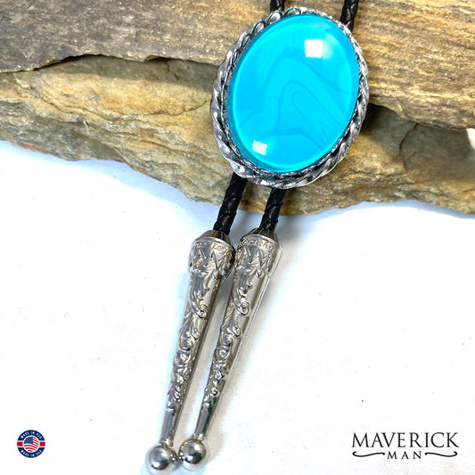 Turquoise bolo tie with hand painted stone
