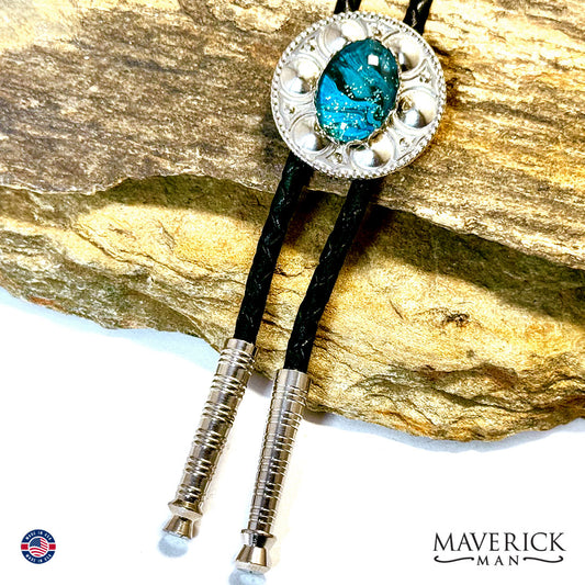 Small bolo tie with turquoise hand painted stone