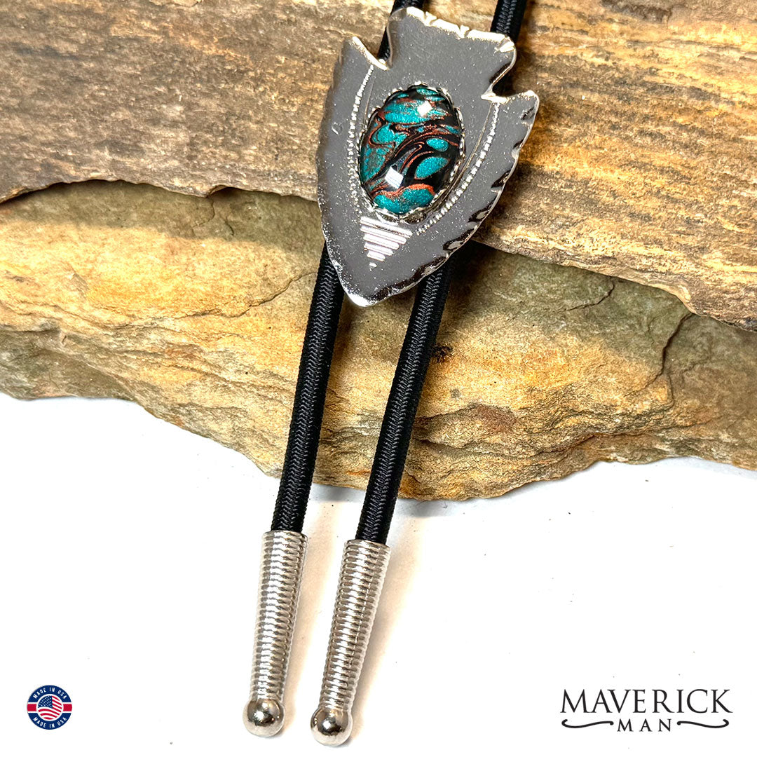 Silver arrowhead bolo with hand painted stone