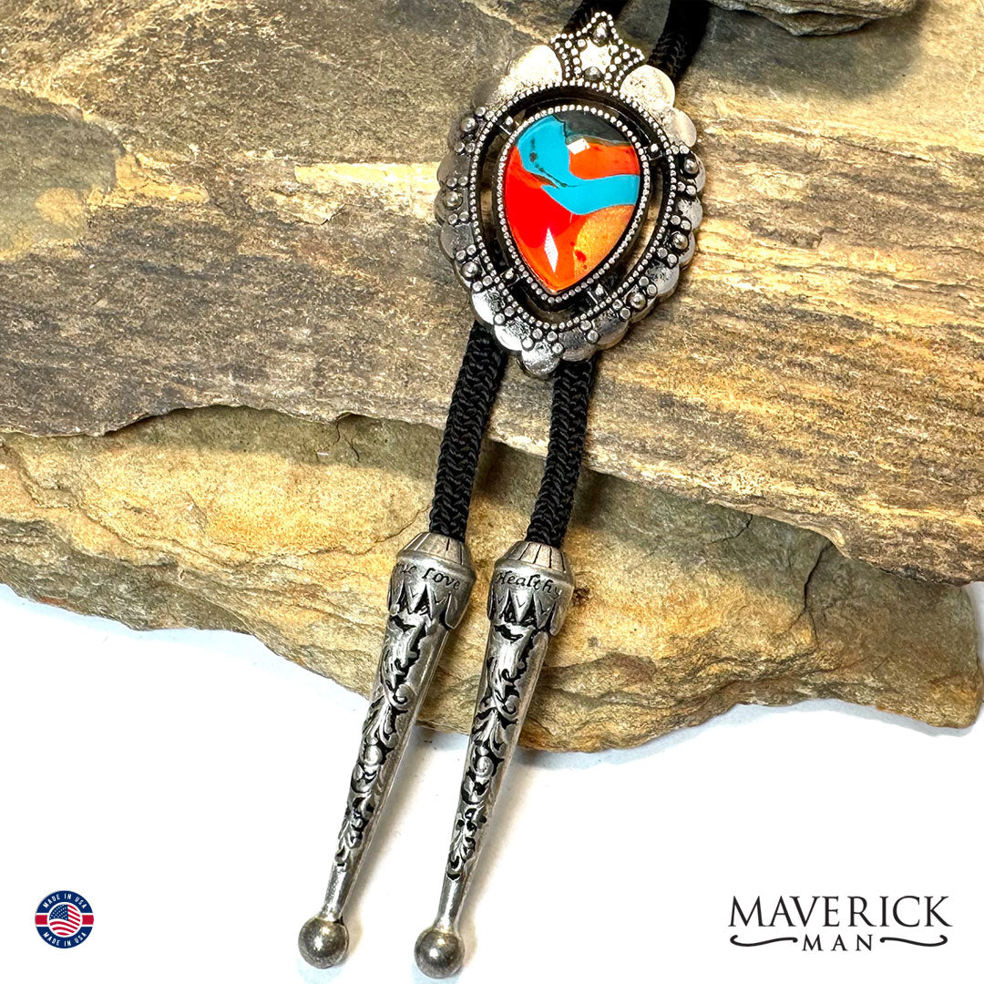 Silver bolo with southwestern hand painted stone