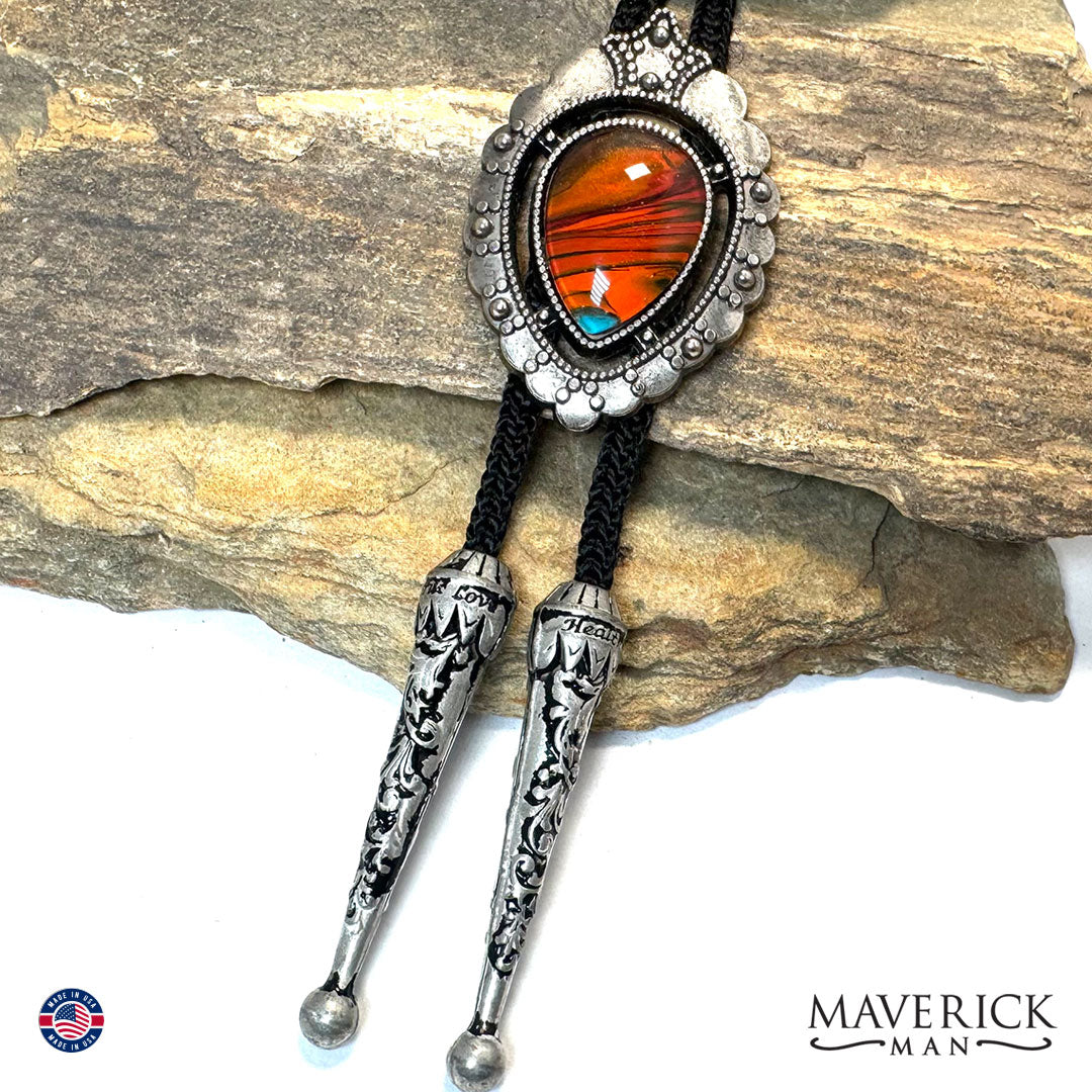 Silver bolo with southwestern hand painted stone
