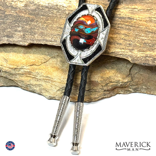 Handsome bolo with hand painted southwestern stone