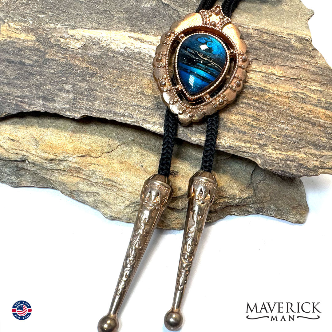 Dressy copper bolo tie with hand painted stone