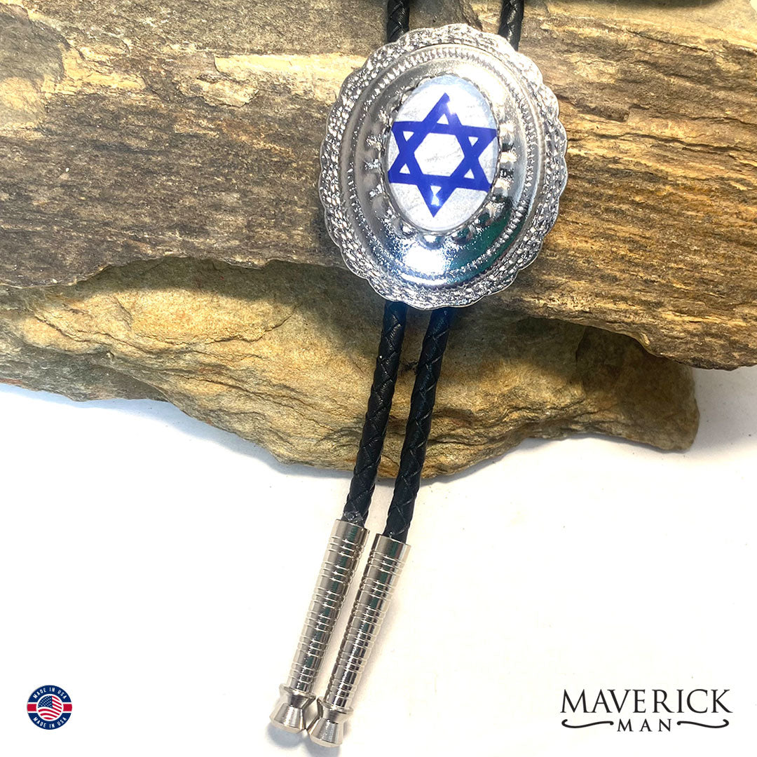 Silver concho bolo tie with Star of David over our hand painted stone