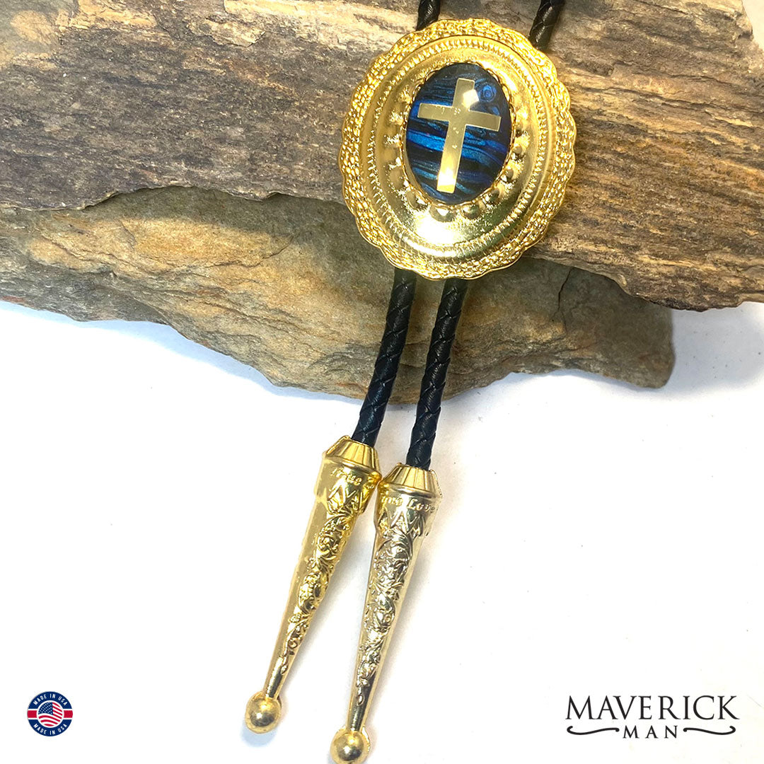 Christian bolo tie with hand painted stone