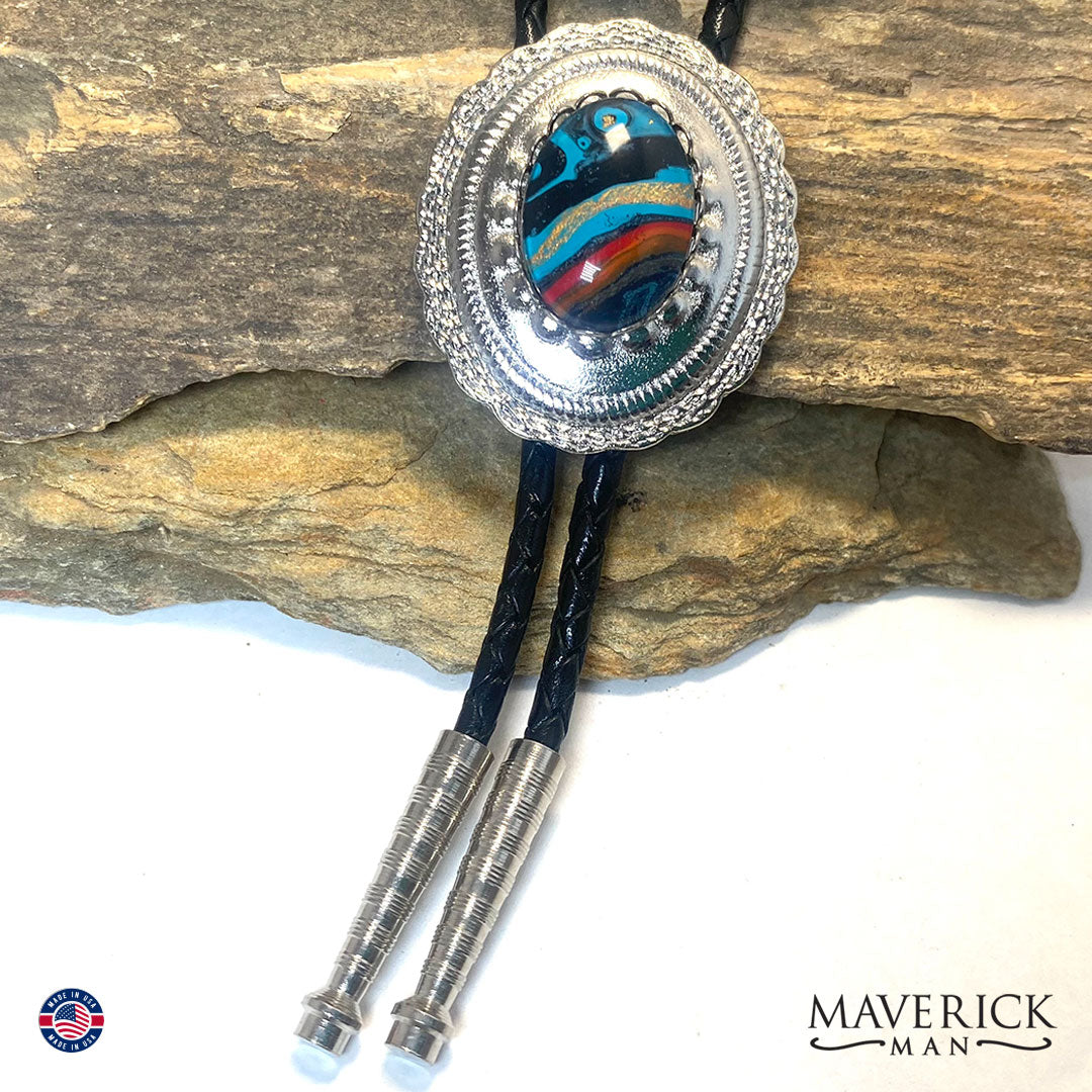 Southwestern bolo tie with hand painted stone