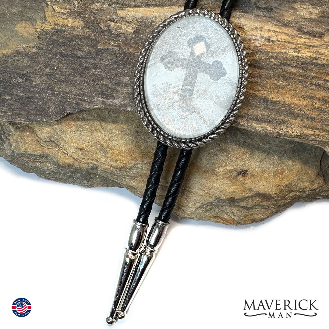 Braided Christian bolo tie with embedded cross