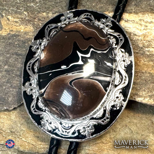 Bolo and buckle set with hand painted stones in browns