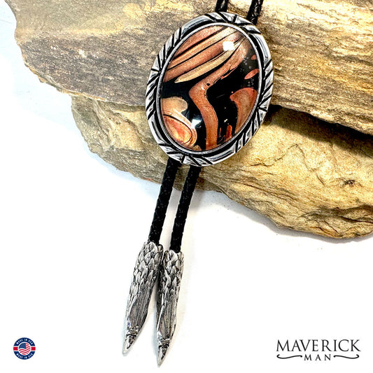 Fabulous and unusual bolo tie with hand painted stone