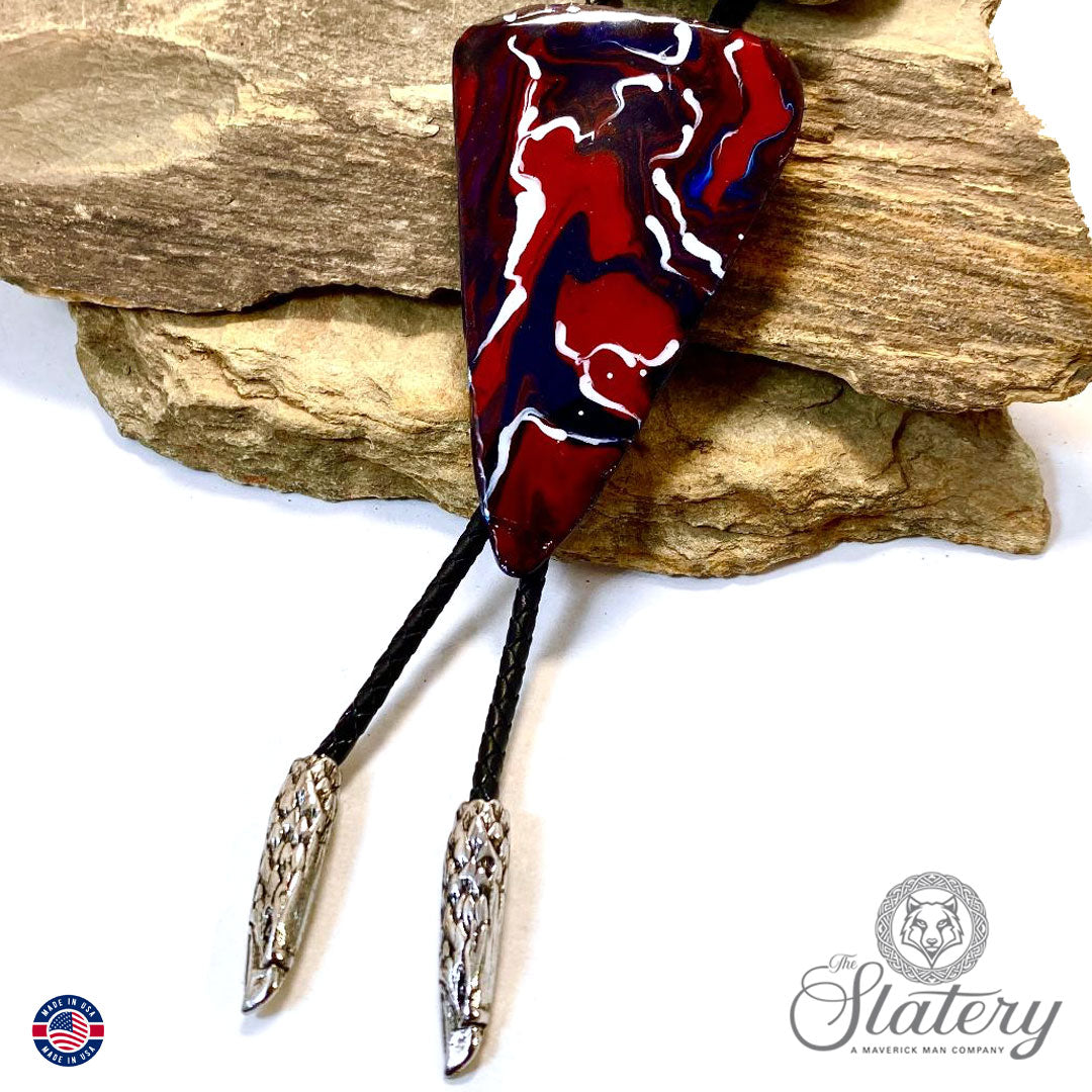 Extra Large slate bolo tie in red white and blue colors