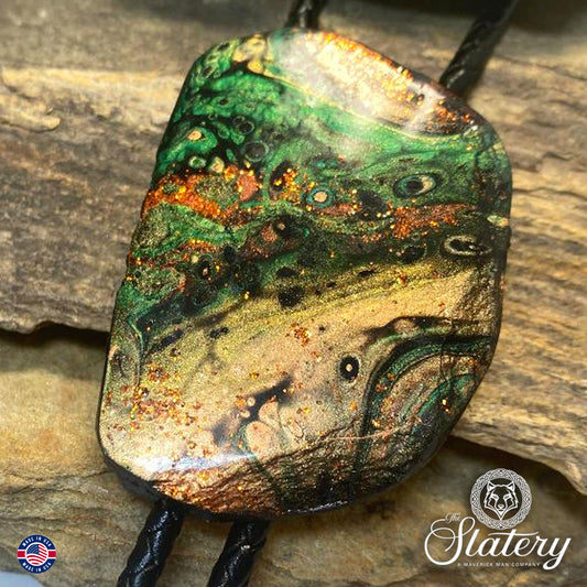 Large slate bolo tie made with our hand painted green earthtones