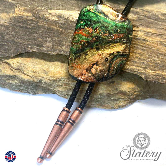 Large slate bolo tie made with our hand painted green earthtones