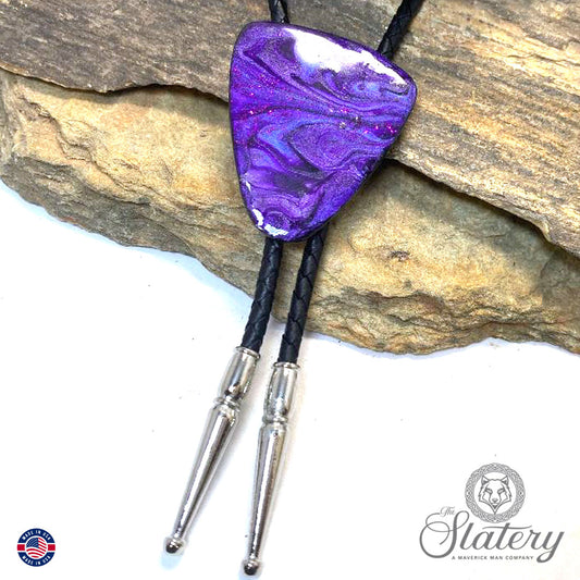 Hand painted slate bolo tie in dressy purples