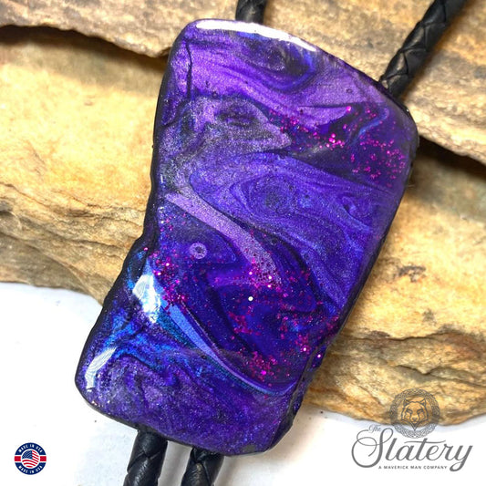 Hand painted slate bolo tie in dressy purples