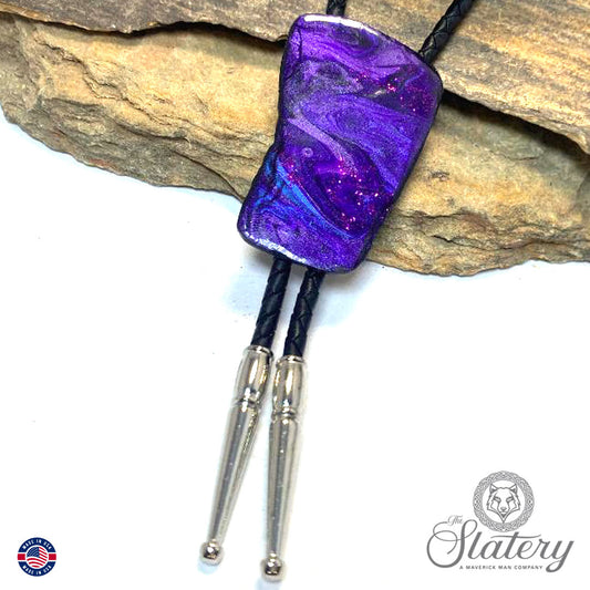 Hand painted slate bolo tie in dressy purples