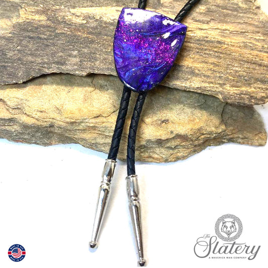 Hand painted slate bolo tie in dressy purples