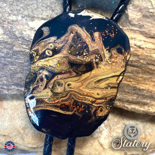 Large bolo tie made from slate with rich earthtones