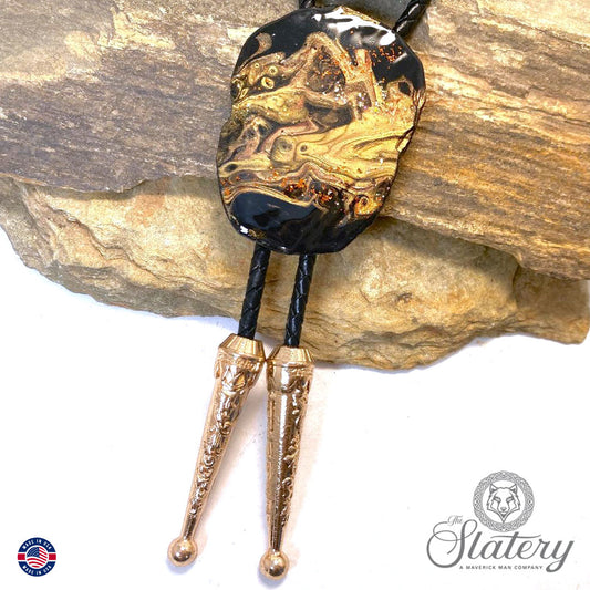 Large bolo tie made from slate with rich earthtones