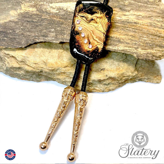 Dressy bolo tie made from slate with rich earthtones