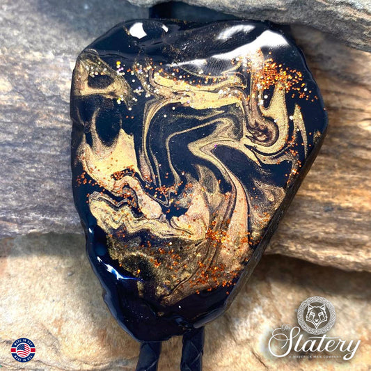 Large bolo tie made from slate with rich earthtones