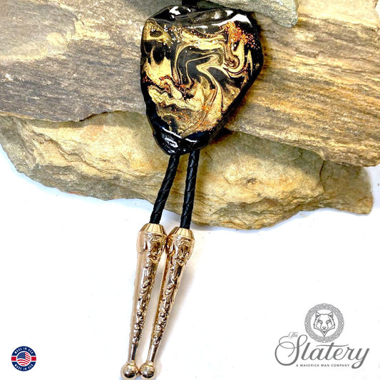 Large bolo tie made from slate with rich earthtones