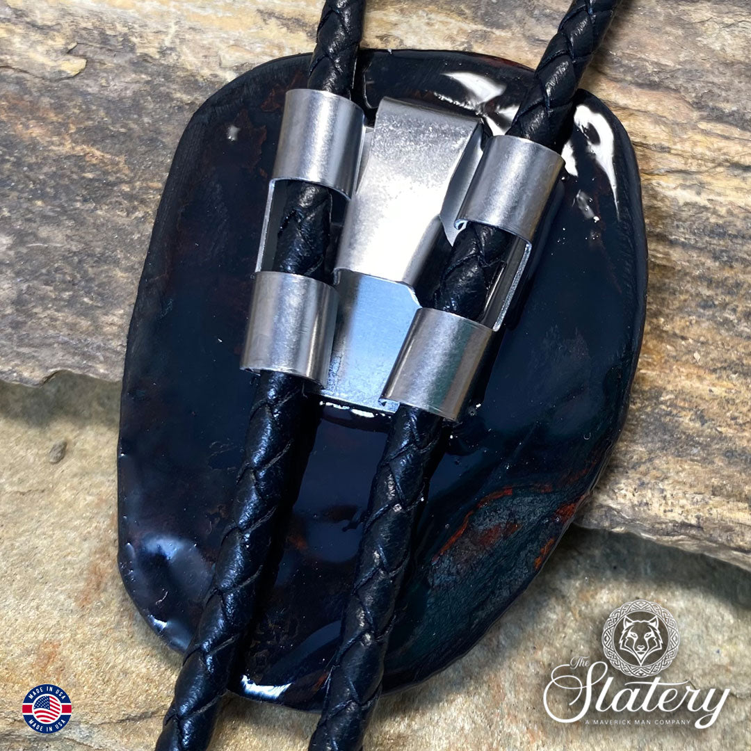 Large hand painted bolo tie made from slate in Southwestern colors