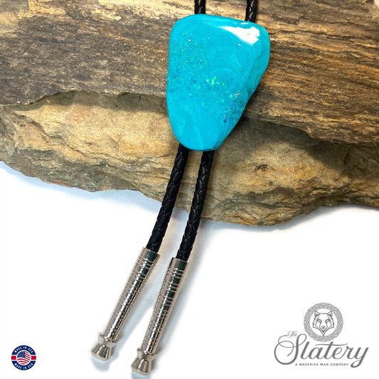 Dressy turquoise bolo tie with glitter