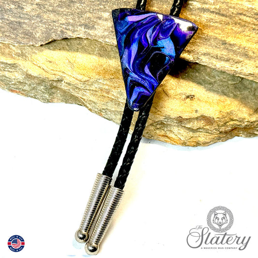 Purple arrowhead-ish bolo tie made from slate