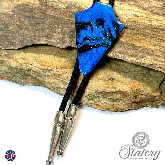 Black and blue slate arrowhead bolo tie
