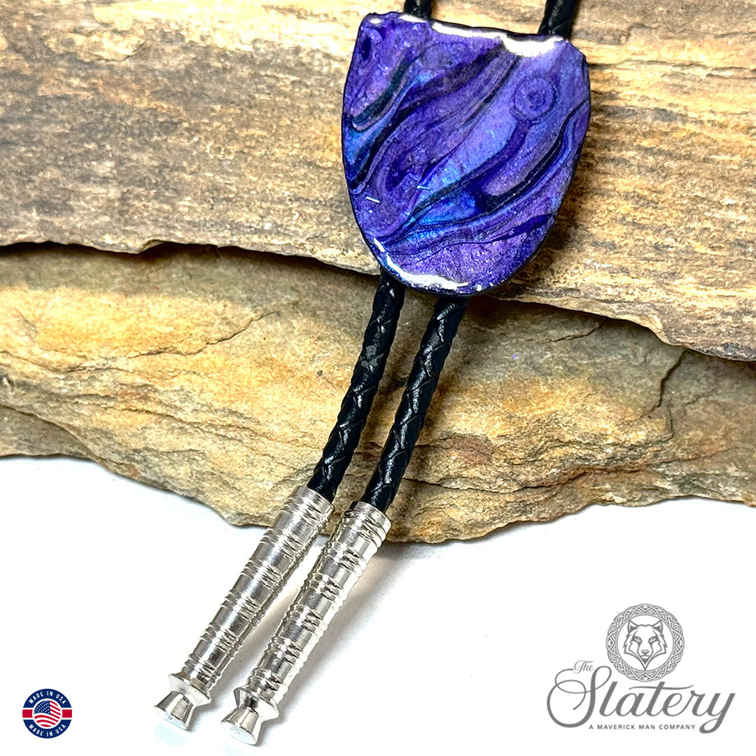 Small purple bolo tie made from slate
