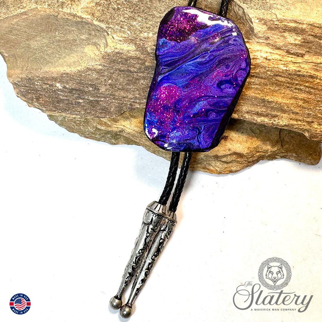 Large dressy purple bolo tie made from slate